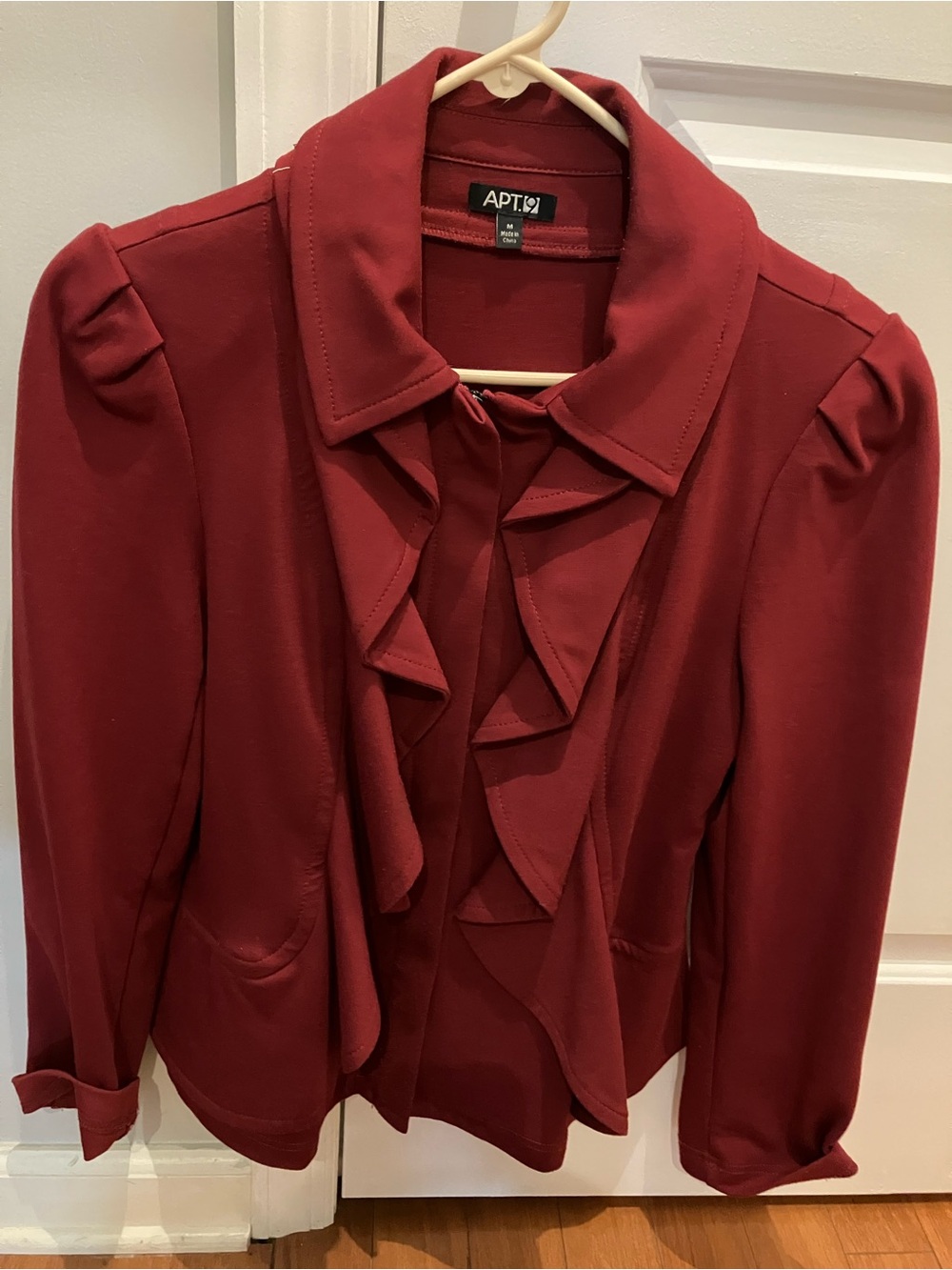 Apt. 9 Women's Deep Red Ruffle-Front Blazer